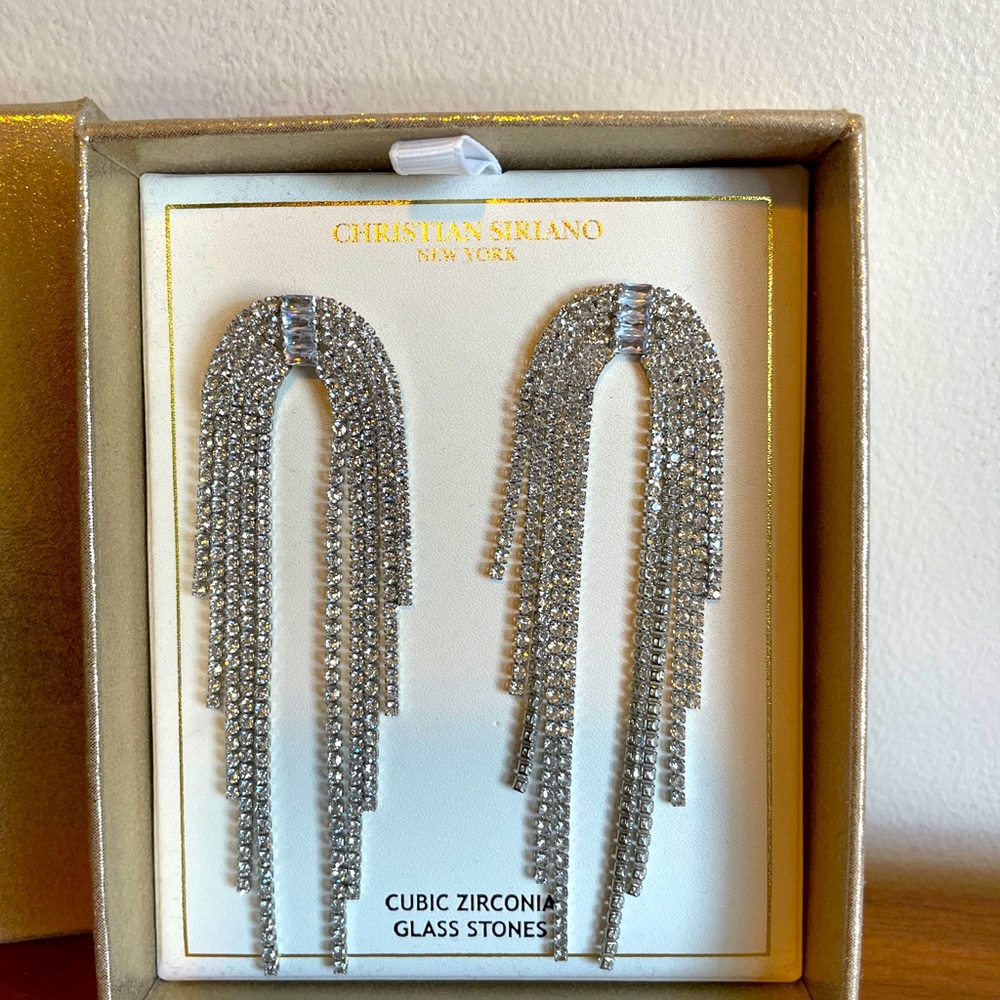 Christian Siriano Earrings Tassel Glass Stones